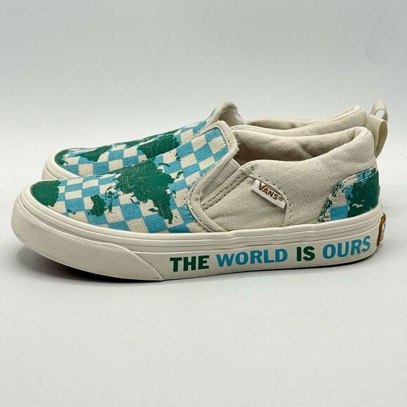 Vans Asher Slip-On Canvas Sneakers The World Is Ours - Kids US 13 - Picture 5 of 11